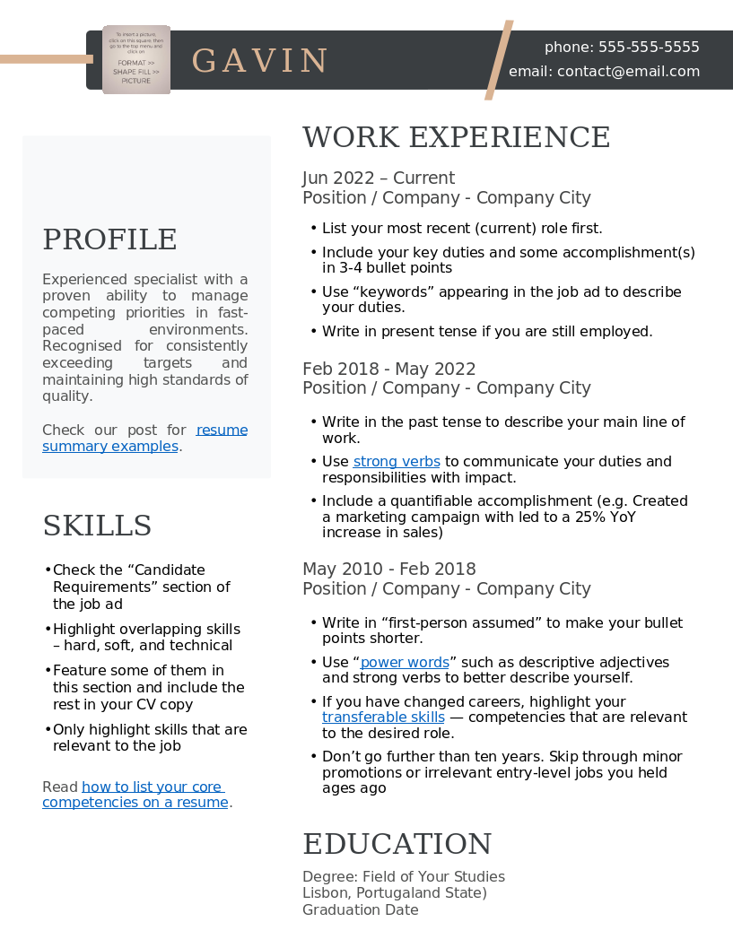 Executive Edge CV – Vorschau